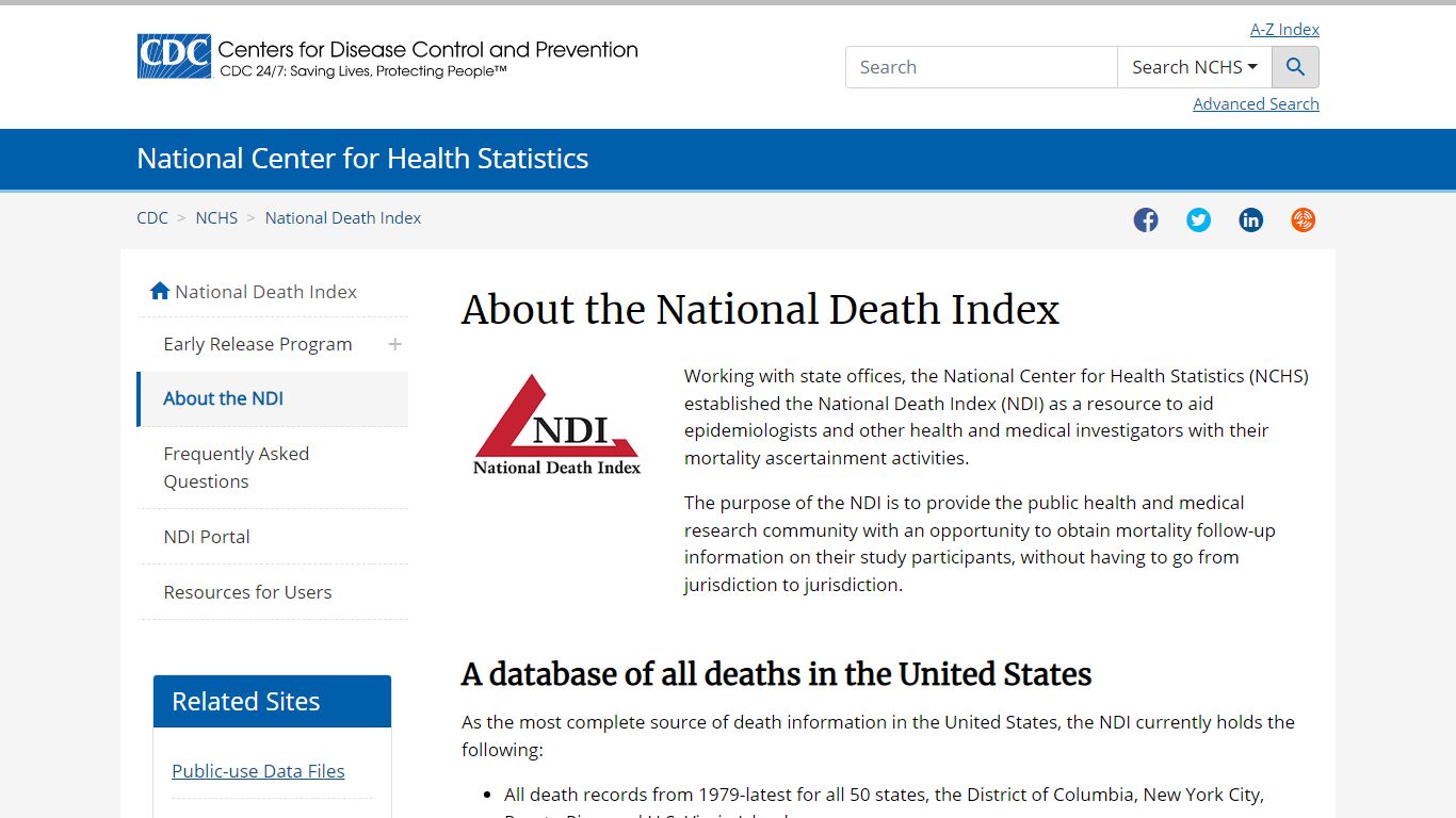 Data Access - National Death Index - About - Centers for Disease ...